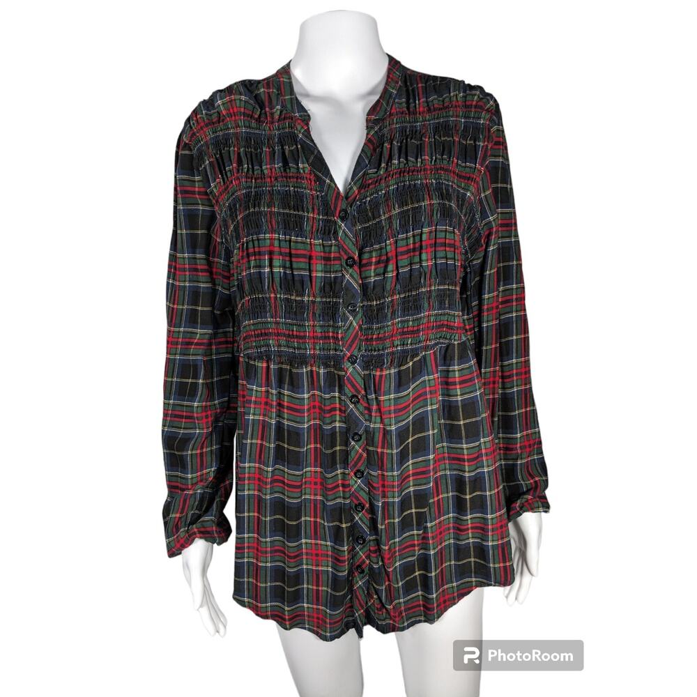 Torrid Babydoll Twill Button-Front Shirt Tunic Hi Lo‎ Hem Plaid Womens 0 (10/12)
